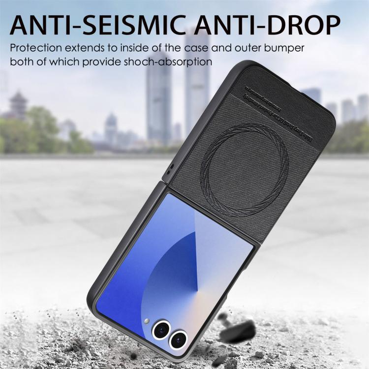 Funda magnética de piel de sarga para Samsung Galaxy Z Flip7 5G (negra)