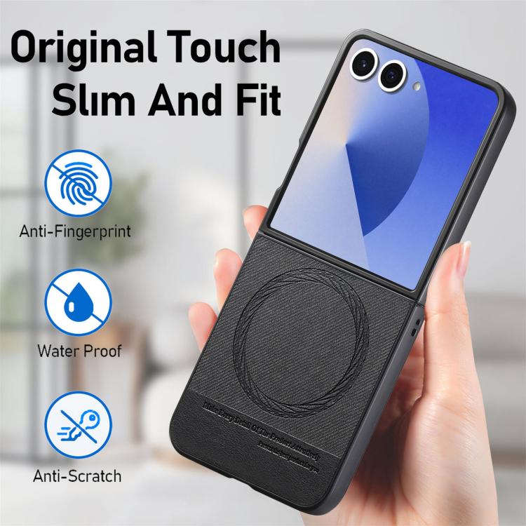 Funda magnética de piel de sarga para Samsung Galaxy Z Flip7 5G (negra)