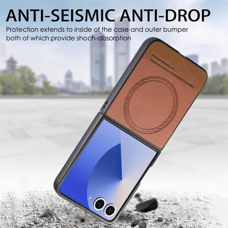 Funda magnética de piel de sarga para Samsung Galaxy Z Flip7 5G (marrón)