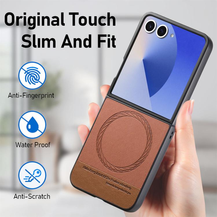 Funda magnética de piel de sarga para Samsung Galaxy Z Flip7 5G (marrón)