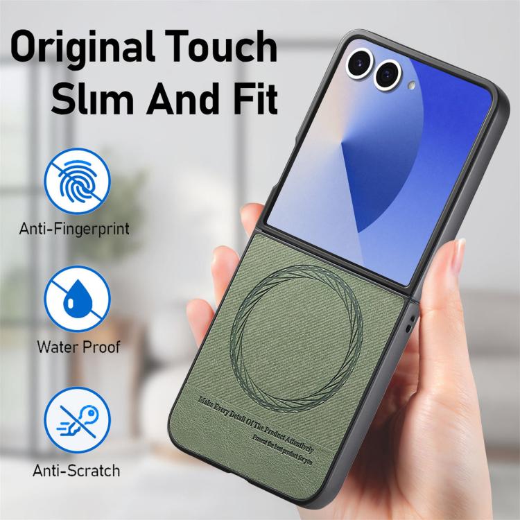 Funda magnética de piel de sarga para Samsung Galaxy Z Flip7 5G (verde)