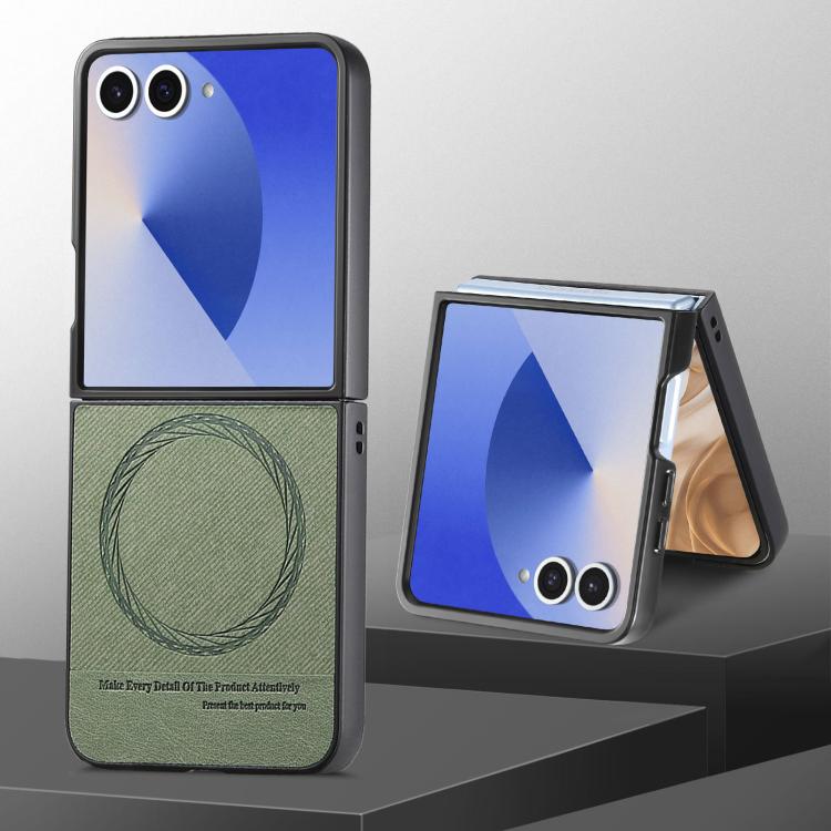 Funda magnética de piel de sarga para Samsung Galaxy Z Flip7 5G (verde)