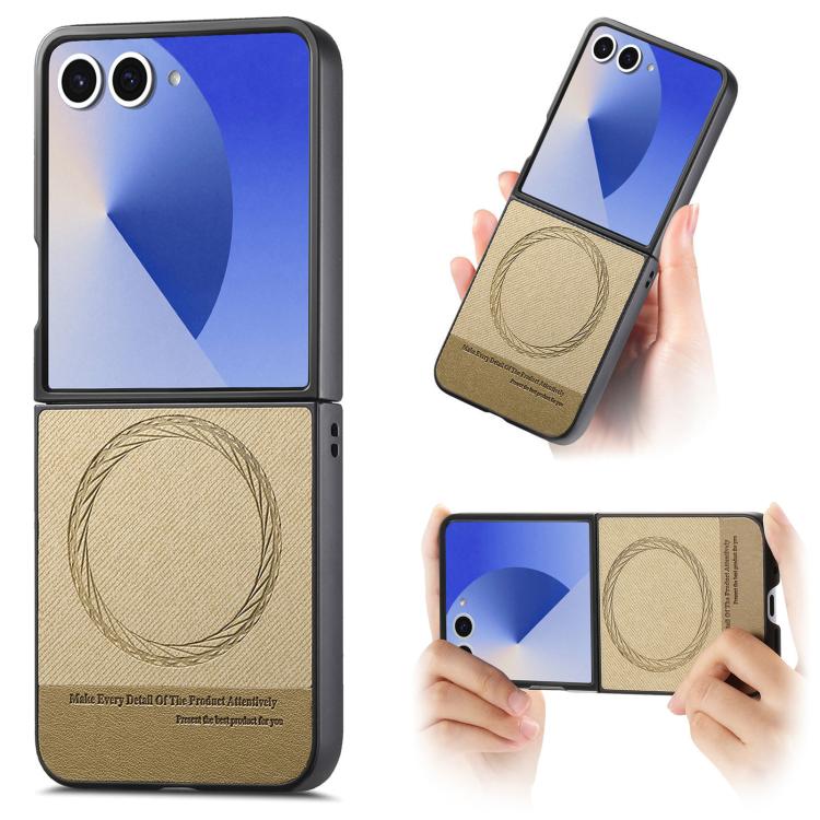 Funda magnética de piel de sarga para Samsung Galaxy Z Flip7 5G (caqui)