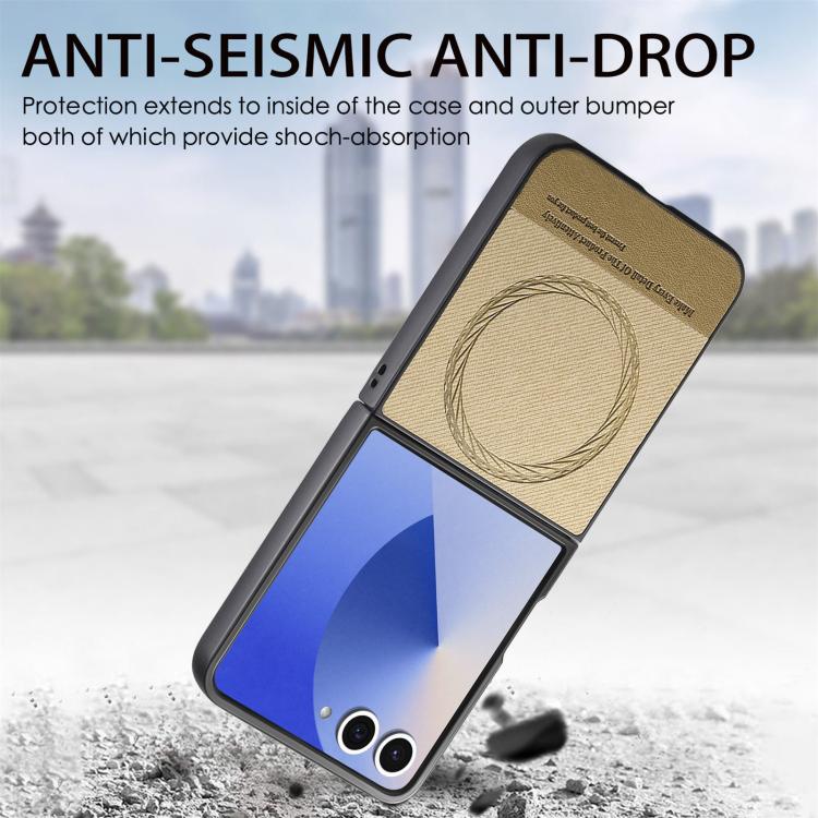 Funda magnética de piel de sarga para Samsung Galaxy Z Flip7 5G (caqui)