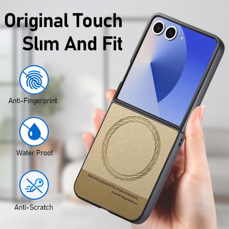 Funda magnética de piel de sarga para Samsung Galaxy Z Flip7 5G (caqui)