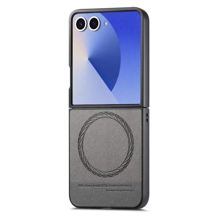 Funda magnética de piel de sarga para Samsung Galaxy Z Flip7 5G (gris)