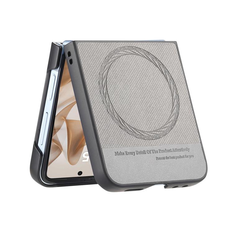 Funda magnética de piel de sarga para Samsung Galaxy Z Flip7 5G (gris)
