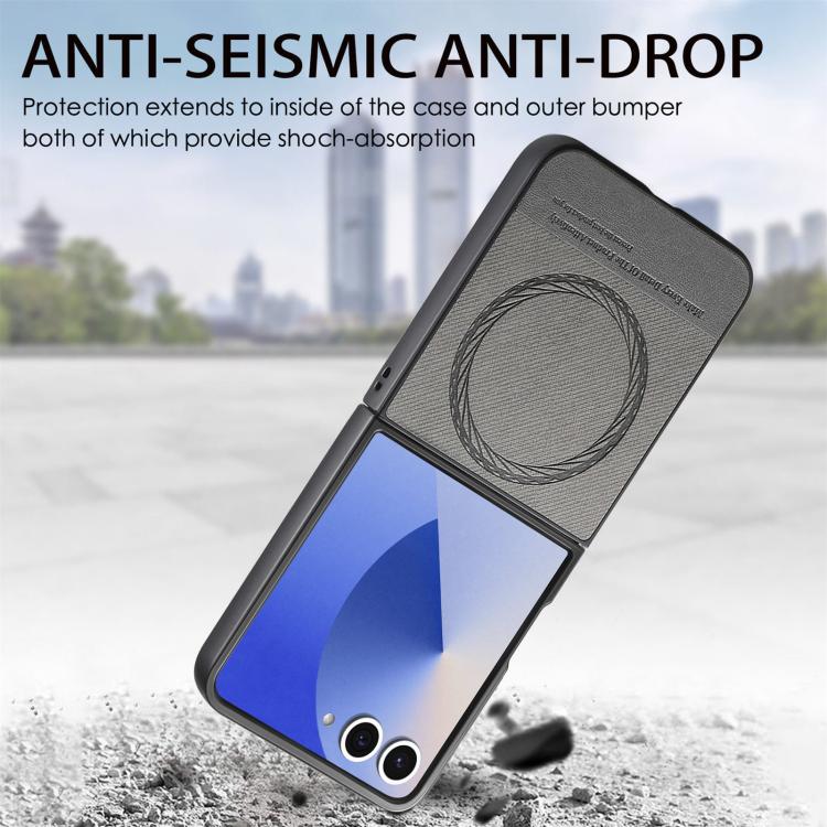 Funda magnética de piel de sarga para Samsung Galaxy Z Flip7 5G (gris)