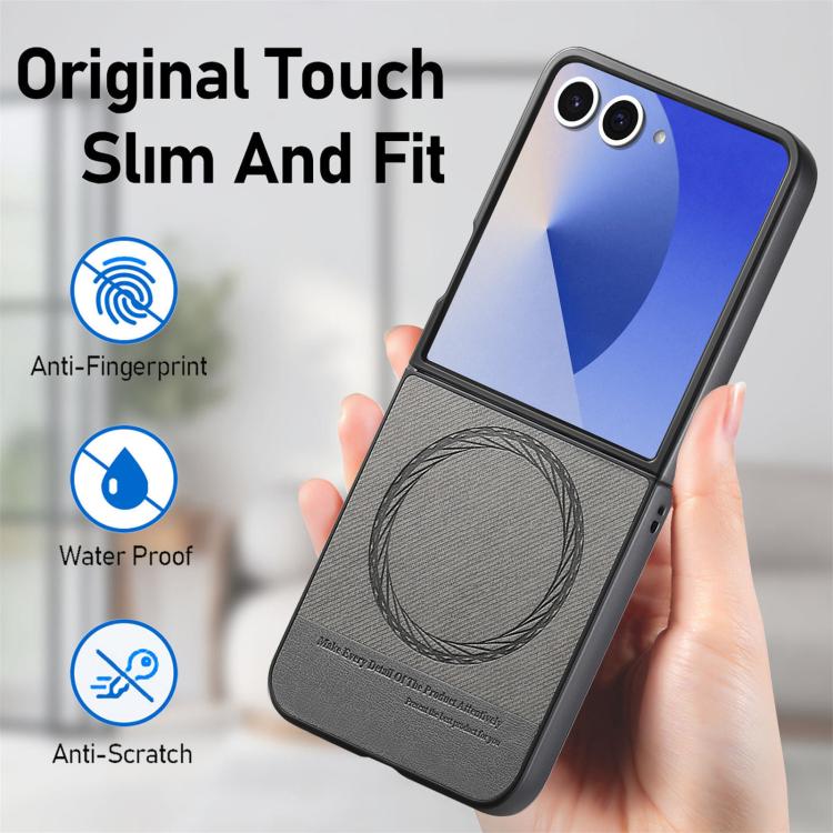 Funda magnética de piel de sarga para Samsung Galaxy Z Flip7 5G (gris)