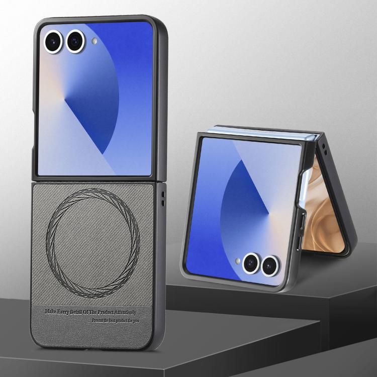 Funda magnética de piel de sarga para Samsung Galaxy Z Flip7 5G (gris)