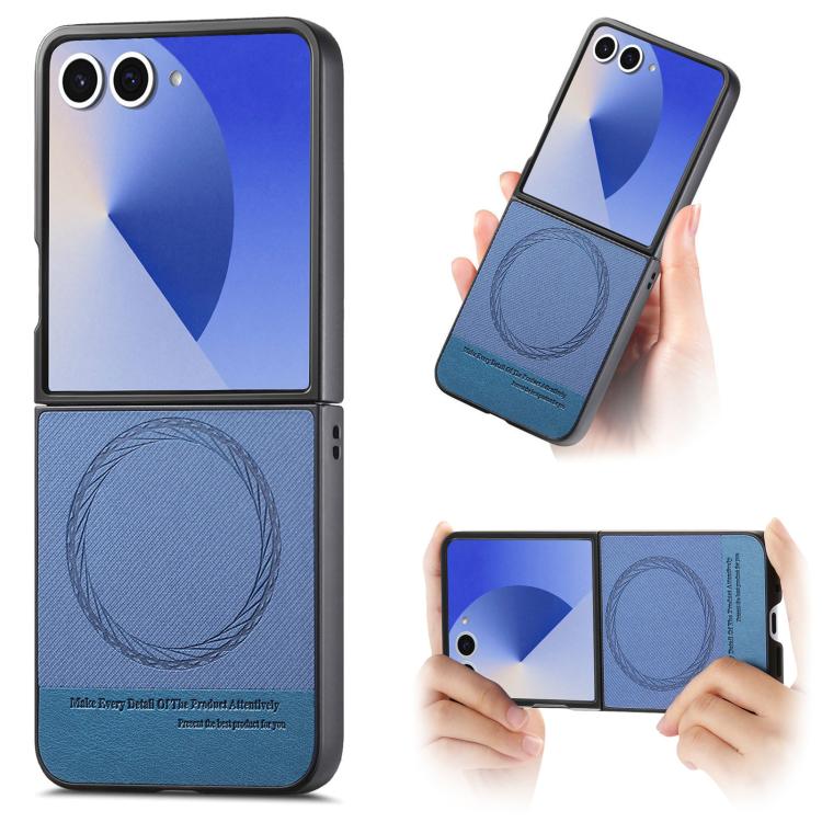 Funda magnética de piel de sarga para Samsung Galaxy Z Flip7 5G (azul)