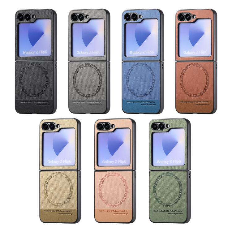 Funda magnética de piel de sarga para Samsung Galaxy Z Flip7 5G (negra)