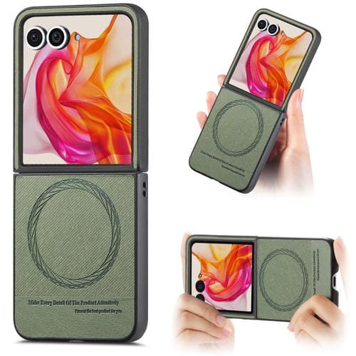 Funda Magnética de Piel y Sarga para Motorola Razr 40 (Verde)