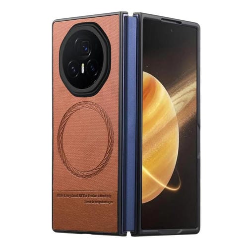 Funda Magnética para Honor Magic V3 con Parte Trasera de Piel y Tela de Sarga (Marrón)