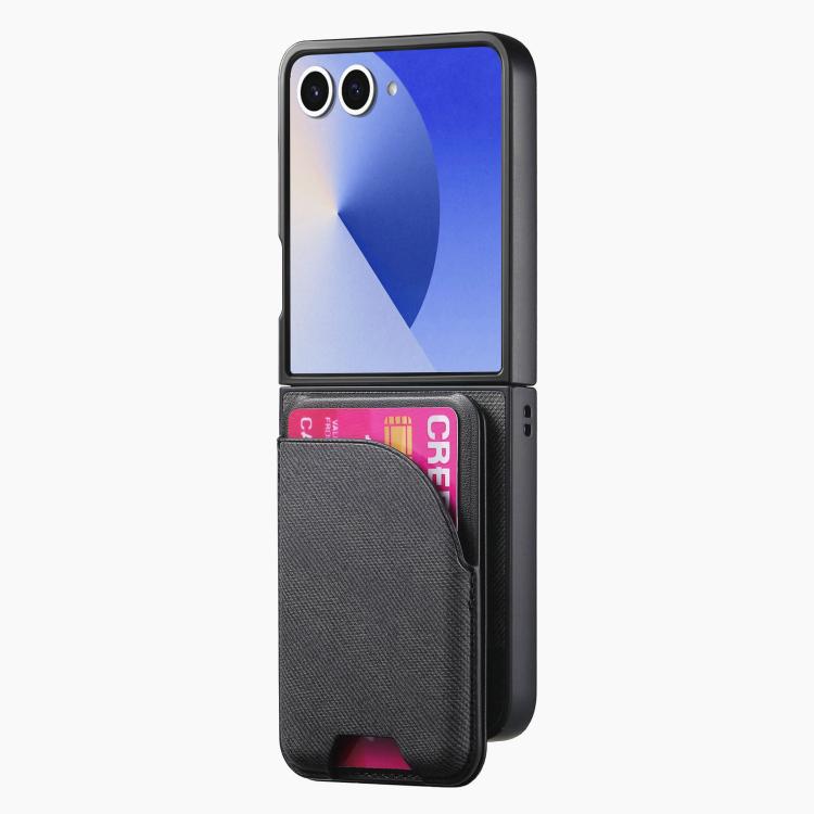 Funda magnética para Samsung Galaxy Z Flip7 5G, de piel y sarga, con tarjetero (negro)