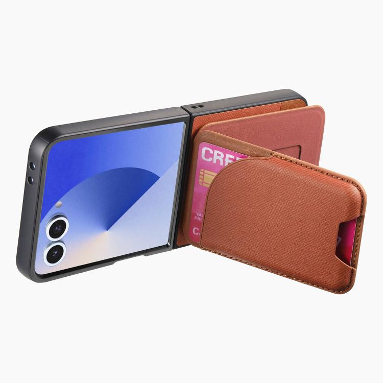 Funda magnética para Samsung Galaxy Z Flip7 5G, de piel y sarga, con tarjetero (marrón)