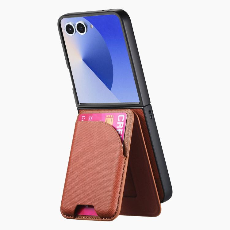 Funda magnética para Samsung Galaxy Z Flip7 5G, de piel y sarga, con tarjetero (marrón)