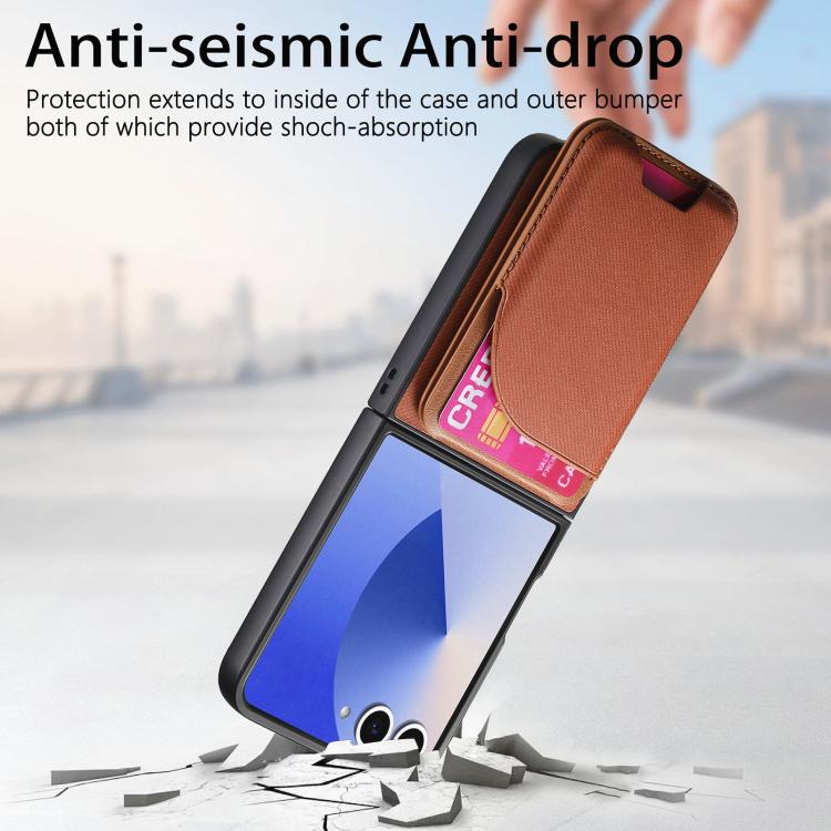 Funda magnética para Samsung Galaxy Z Flip7 5G, de piel y sarga, con tarjetero (marrón)