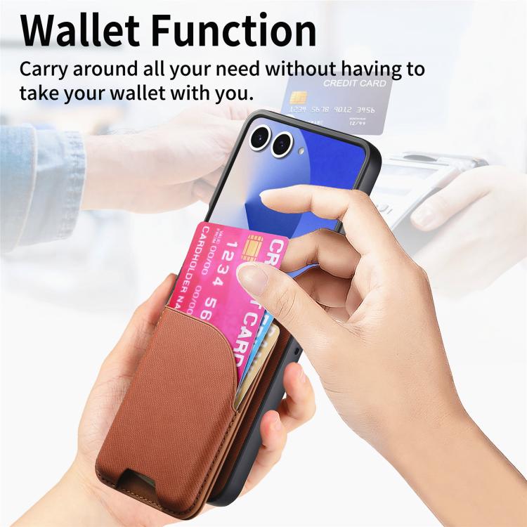 Funda magnética para Samsung Galaxy Z Flip7 5G, de piel y sarga, con tarjetero (marrón)