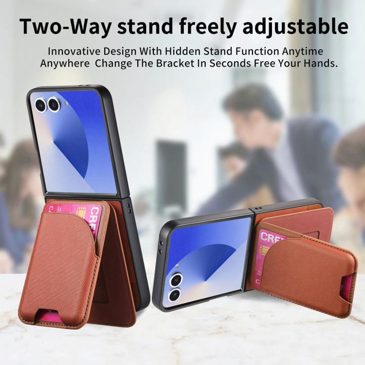 Funda magnética para Samsung Galaxy Z Flip7 5G, de piel y sarga, con tarjetero (marrón)