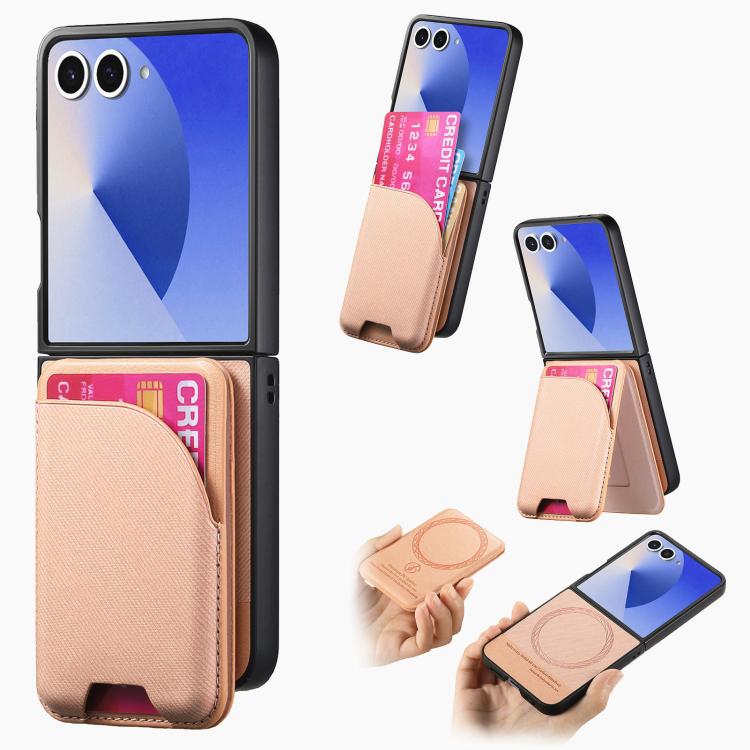 Funda magnética para Samsung Galaxy Z Flip7 5G, de piel y sarga, con tarjetero (rosa)