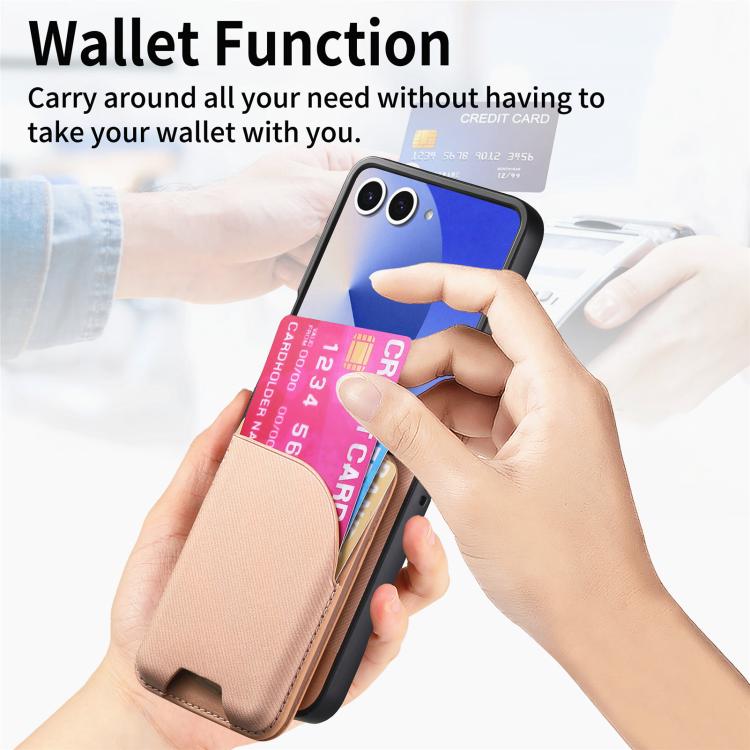 Funda magnética para Samsung Galaxy Z Flip7 5G, de piel y sarga, con tarjetero (rosa)