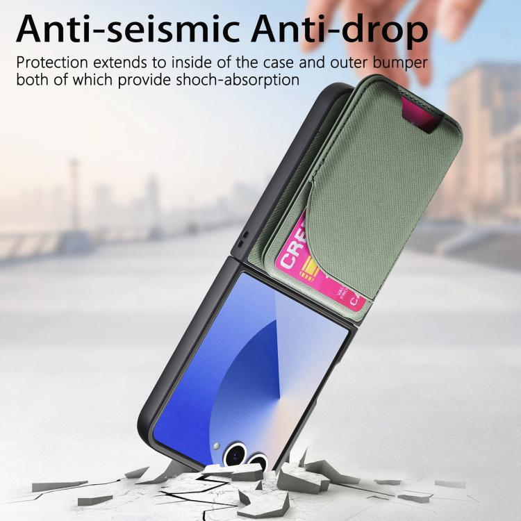 Funda magnética para Samsung Galaxy Z Flip7 5G, de piel y sarga, con tarjetero (verde)