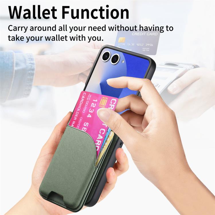 Funda magnética para Samsung Galaxy Z Flip7 5G, de piel y sarga, con tarjetero (verde)
