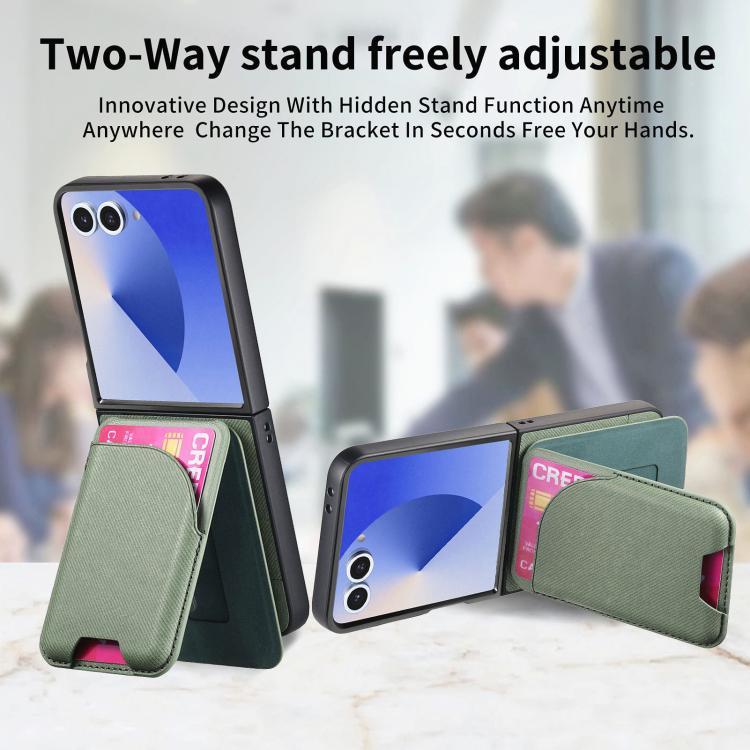 Funda magnética para Samsung Galaxy Z Flip7 5G, de piel y sarga, con tarjetero (verde)