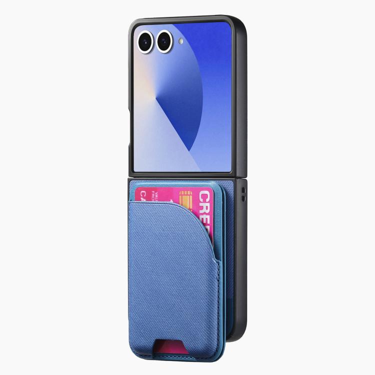 Funda magnética para Samsung Galaxy Z Flip7 5G, de piel y sarga, con tarjetero (azul)