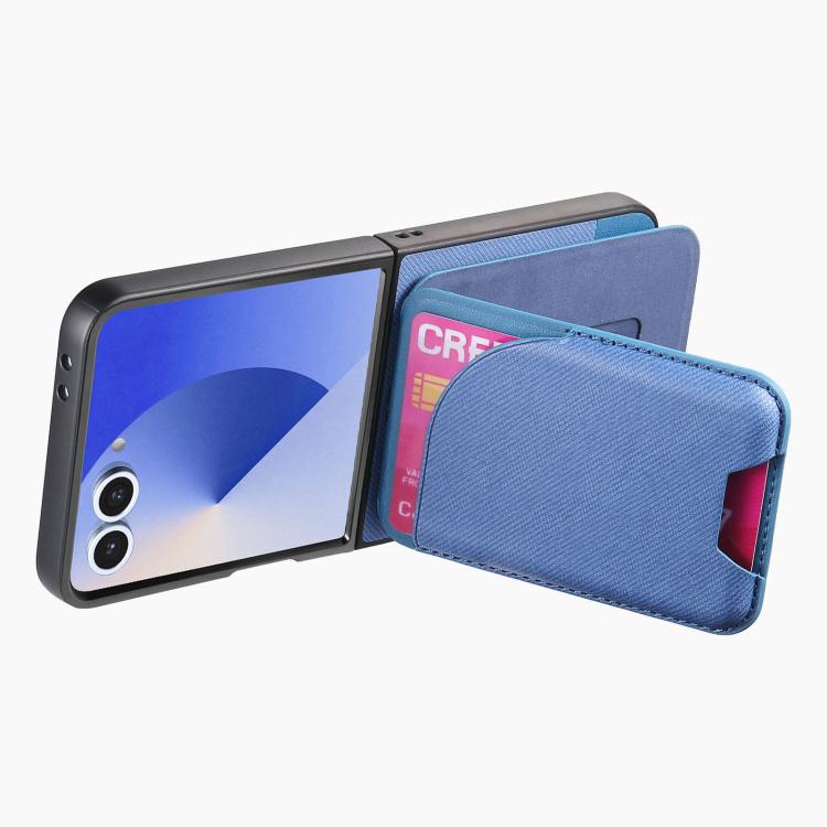 Funda magnética para Samsung Galaxy Z Flip7 5G, de piel y sarga, con tarjetero (azul)