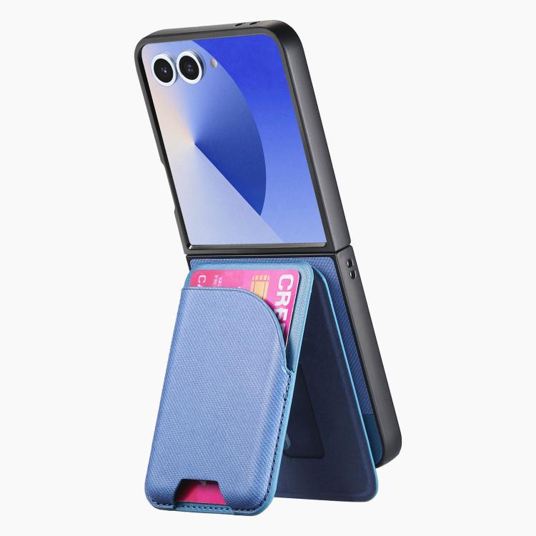 Funda magnética para Samsung Galaxy Z Flip7 5G, de piel y sarga, con tarjetero (azul)