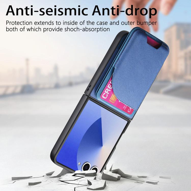 Funda magnética para Samsung Galaxy Z Flip7 5G, de piel y sarga, con tarjetero (azul)