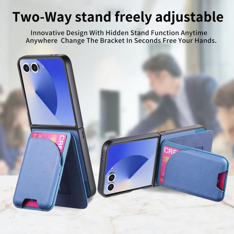 Funda magnética para Samsung Galaxy Z Flip7 5G, de piel y sarga, con tarjetero (azul)