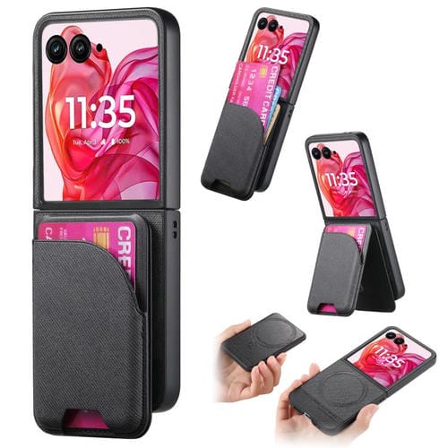 Funda Magnética Motorola Razr 50 Ultra de Tela Sarga y Cuero con Tarjetero (Negro)