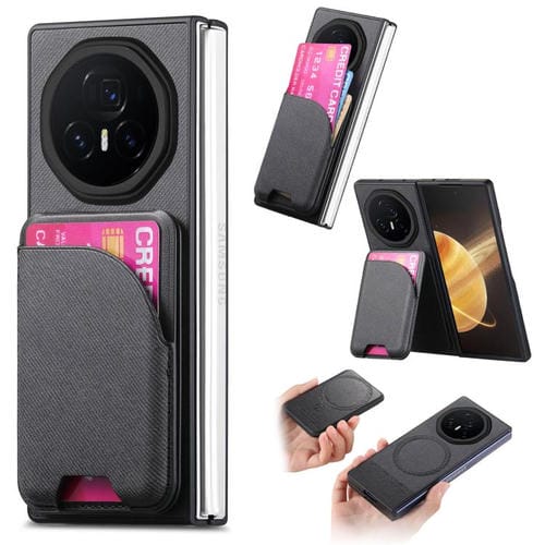 Funda Magnética para Honor Magic V3 con Tapa Trasera de Cuero y Sarga (Negro)