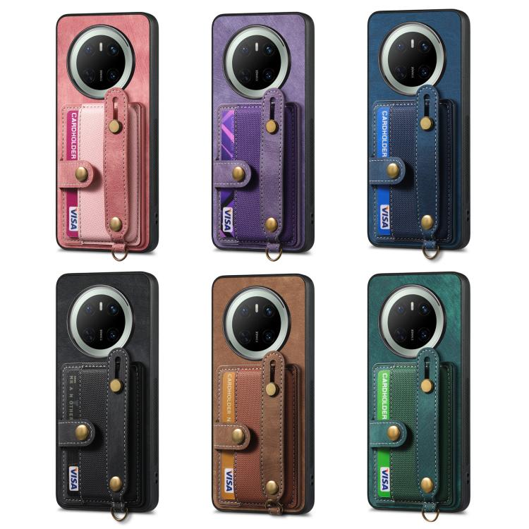 Funda de Cuero Tipo Billetera para Huawei Mate 70 Pro con Diseño Retro y Pulsera Cruzada (Azul)