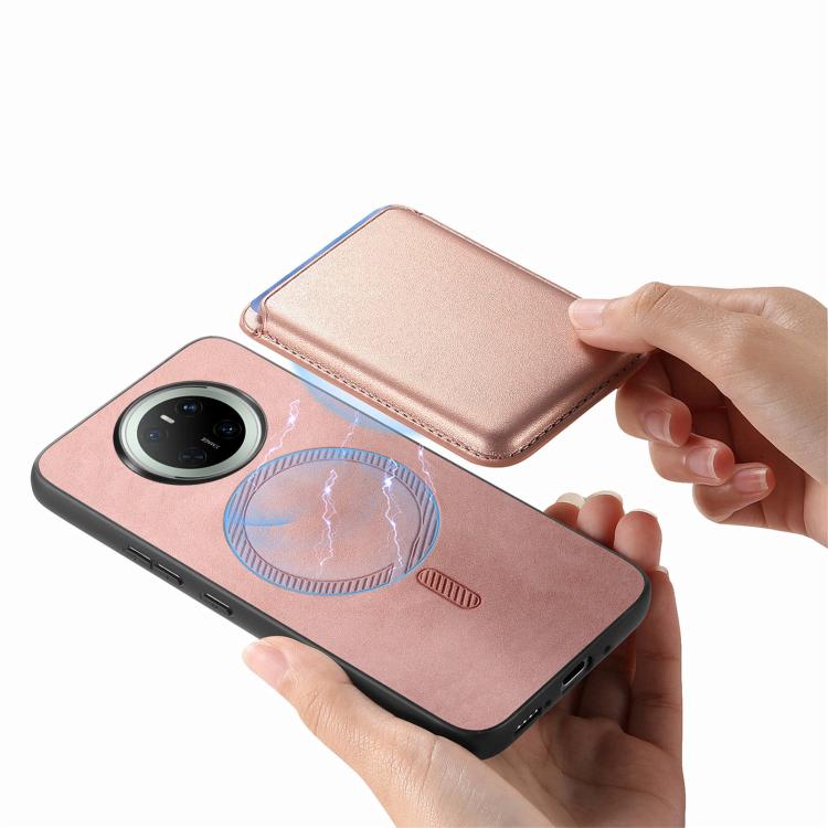 Funda Trasera de PU con Tarjetero Magsafe para Huawei Mate 70 Pro (Rosa)