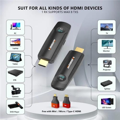 Transmisor y Receptor de Vídeo HD Vrriis 094 Extensor HDMI Inalámbrico 1080P 100 M