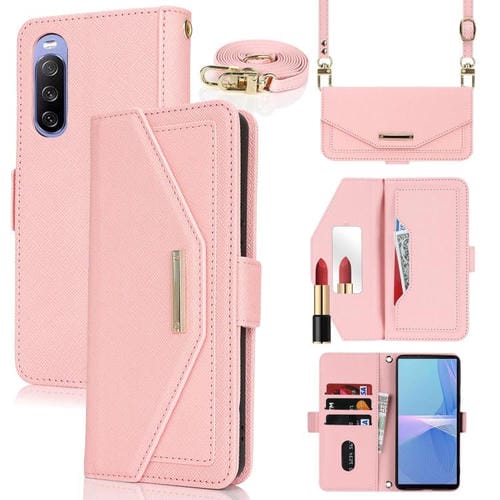 Funda de Cuero Textura Cruzada con Cordón para Sony Xperia 10 III (Rosa)
