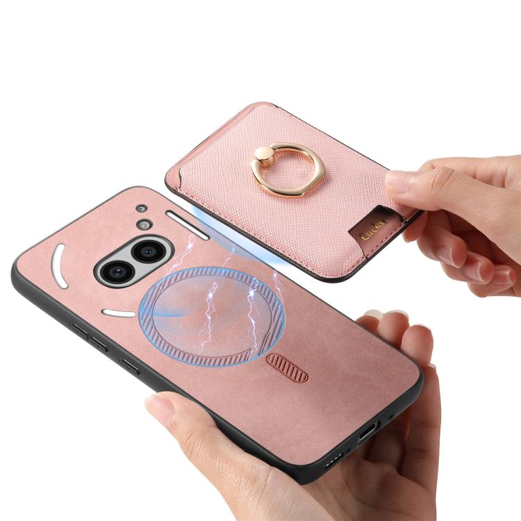 Funda para Teléfono cmf 1 Retro Cross Cuero con Anillo y Ranuras Magsafe (Rosa)