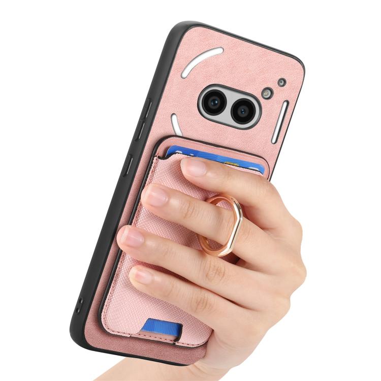 Funda para Teléfono cmf 1 Retro Cross Cuero con Anillo y Ranuras Magsafe (Rosa)