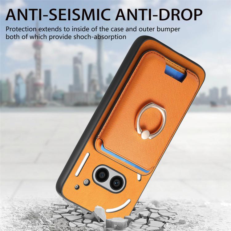 Funda para Nothing Phone 2A con Ranuras para Tarjetas y Anillo de Cuero (Marrón)