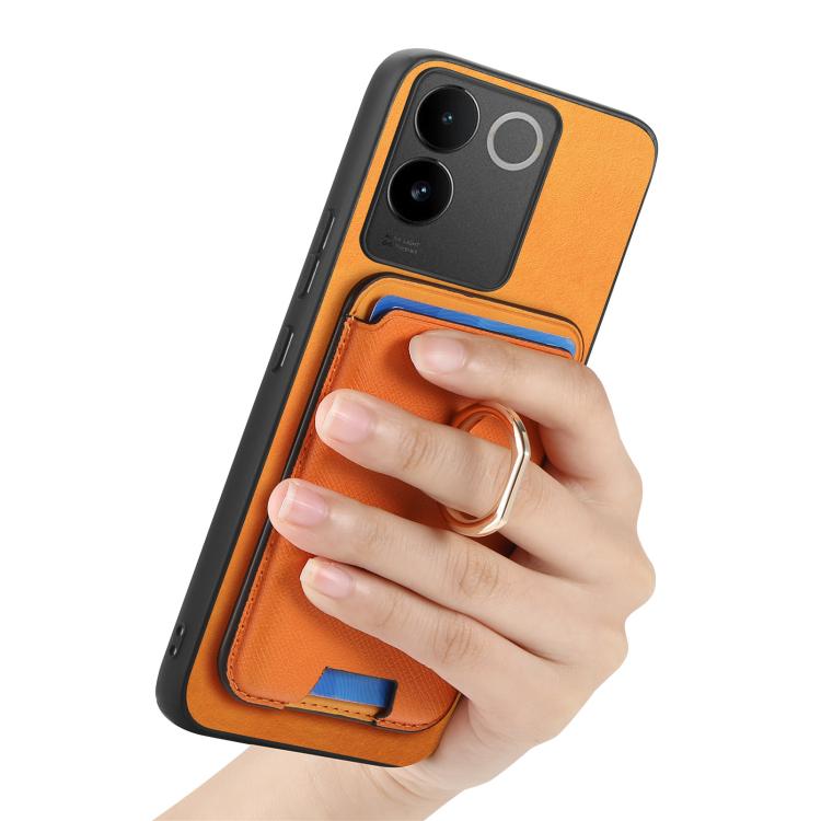 Funda para Vivo S20 Pro con Anillo de Cuero Retro Cruzado y Ranuras para Tarjetas, con Inserción Vertical, Magsafe (Amarilla)