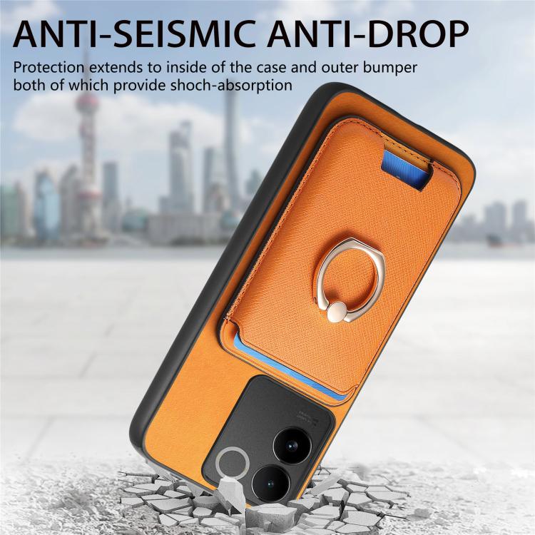 Funda para Vivo S20 Pro con Anillo de Cuero Retro Cruzado, Inserto Vertical para Tarjetas, Magsafe (Azul)