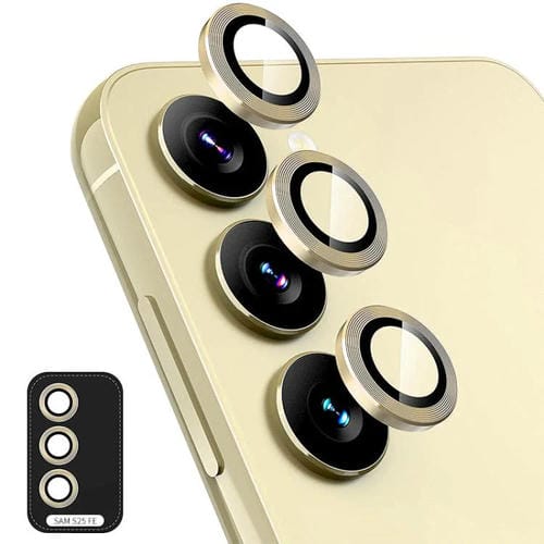 ENKAY Hat-Prince 9H - Lente de cámara trasera para Samsung Galaxy S25 FE 5G, película de vidrio templado de aleación de aluminio (dorado)