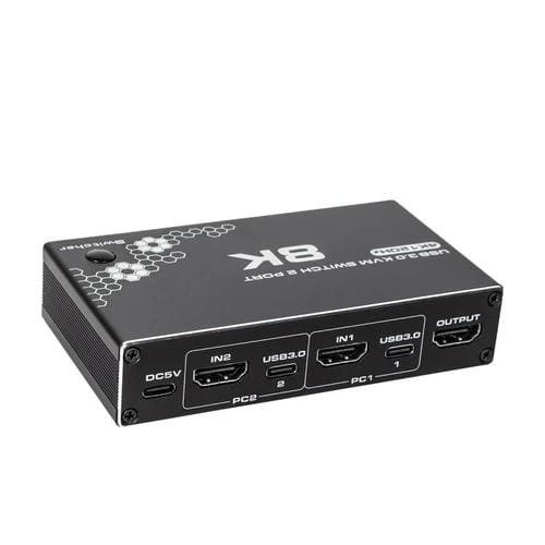 Adaptador Concentrador USB 3.0 K1 2 Puertos HDcp 2.3 RJ45 4K 120 Hz HDMI 2.0B USB-C Conmutador KVM (Negro)