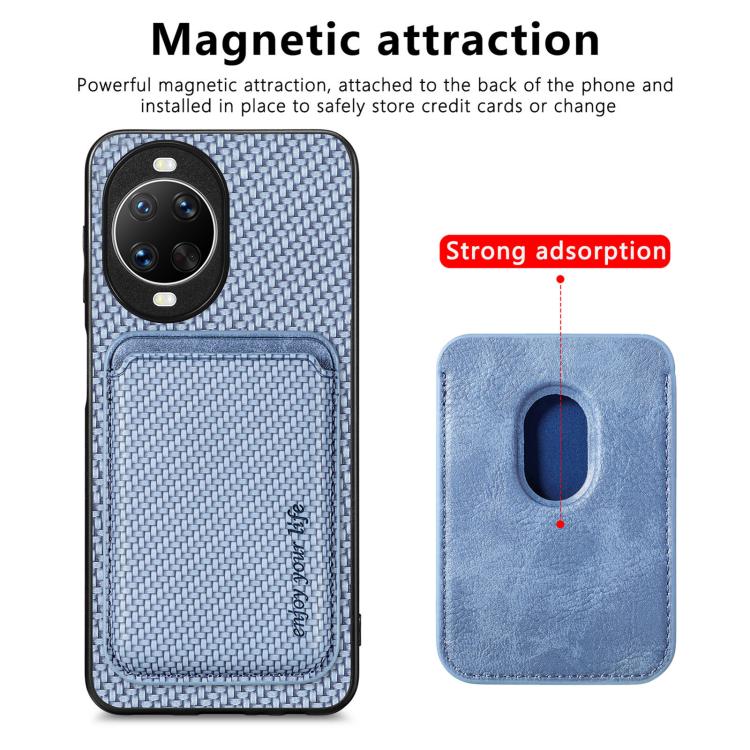 Funda de cuero de fibra de carbono con tarjetero Magsafe para Huawei Nova 14 (azul)
