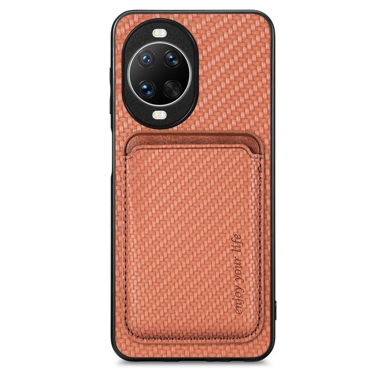 Funda de cuero de fibra de carbono con tarjetero Magsafe para Huawei Nova 14 Pro (marrón)