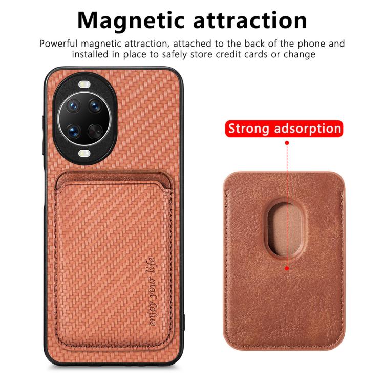 Funda de cuero de fibra de carbono con tarjetero Magsafe para Huawei Nova 14 Pro (marrón)